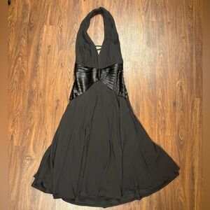 Tadashi 100% Silk Black Backless Halter Dress